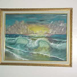 Leonard Parker: 'Double Cap Wave', 1998 Oil Painting, Seascape. 