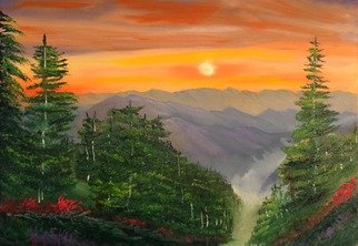 Leonard Parker: 'Glorious Mountain Sunset', 2016 Oil Painting, Landscape.             southeast, Florida, New Orleans, Texas, Louisiana, Georgia, Mississippi, swamp, Everglades, cypress trees, Spanish moss, swampland, seascape, landscape, cityscape, mountain nscape, scapes, lake scapes, oil painting, tropical, plein air, Hawaii, wave, waves, Carribean islands, tropical islands, ocean, water, New York, Buffalo, waterfall, lake, Leonard Parker, Leonard W. Parker, Dr. Leonard W...
