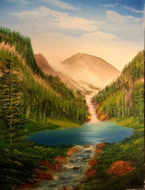 Artist Leonard Parker. 'Mountain Falls Lake And Landscape' Artwork Image, Created in 2016, Original Painting Oil. #art #artist