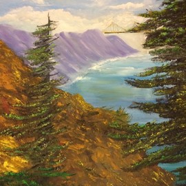 Leonard Parker: 'distant golden gate bridge', 2017 Oil Painting, Landscape. 