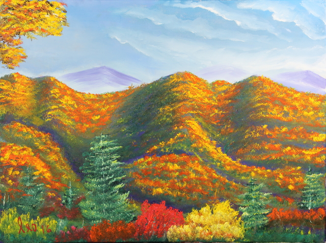 Artist Leonard Parker. 'Smoky Mountain In The Fall' Artwork Image, Created in 2016, Original Painting Oil. #art #artist