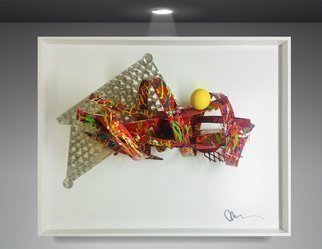 Mac Worthington: 'Between The Ideal SOLD Commissions accepted ', 2019 Aluminum Sculpture, Abstract. Welded aluminum painted automotive enamel shadowbox framed.  Signed dated.  Certificate of Authenticity.  Ready to hang. ...