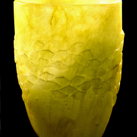 Magd Abdel Rahman: 'Pate de Verre Yellow Vase', 2011 Glass Sculpture, Abstract. Artist Description:  Pate de verre ( cast glass) yellow vase ...