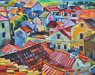 Maja Djokic Mihajlovic: 'old city roofs', 2018 Oil Painting, Cityscape. Original oil on stretched canvas. Dimensio is 50 x 40 x 0. 3 cmThis is a unique, one of a kind original oil painting. The painting is sold unframed. It is signed on the back and comes with a Certificate of Authenticity.The painting will be carefully packed in cardboard ...