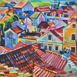 Maja Djokic Mihajlovic: 'old city roofs', 2018 Oil Painting, Cityscape. Artist Description: Original oil on stretched canvas. Dimensio is 50 x 40 x 0. 3 cmThis is a unique, one of a kind original oil painting. The painting is sold unframed. It is signed on the back and comes with a Certificate of Authenticity.The painting will be carefully packed ...