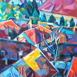 Maja Djokic Mihajlovic: 'old red city roofs', 2012 Oil Painting, Cityscape. Artist Description: city- cityscape- roofs- houses- home- buildings- town...