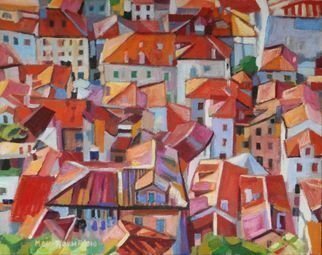 Maja Djokic Mihajlovic: 'roofs', 2018 Oil Painting, Architecture. architecture, city, town , figurative , oil, roofs , red , ...