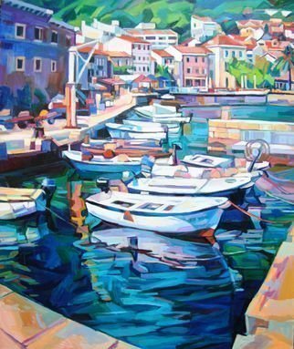 Maja Djokic Mihajlovic: 'seascape', 2018 Oil Painting, Boating. sea, marina, water, reflection, light, seascape, architecture, harbour, mediterranean...