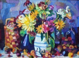 Maja Djokic Mihajlovic: 'still life with yellow flowers', 2012 Oil Painting, Floral. flowersfloral compositionstill life...