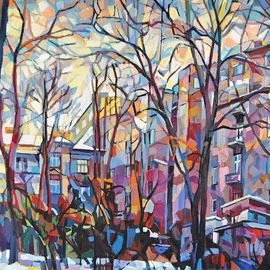 Maja Djokic Mihajlovic: 'winter yard', 2011 Oil Painting, Cityscape. Artist Description: winter, cityscape, city, town, yard, oil, painting, canvas, modern...