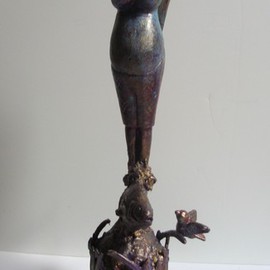 B Malke: 'The Mother', 2014 Mixed Media Sculpture, Figurative. Artist Description: Pregnant woman rooted in the planet set in nature vegetation, fish, flying bird. Use of material that would otherwise be discarded metal, wood, beads plus clay. The theme of The Mother has been seminal to mesince my 33- year old sons suicide in 2012...