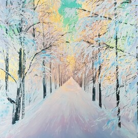 Mantas Naulickas: 'frost', 2022 Oil Painting, Landscape. Artist Description: I walk a long the country road while the sun is still emergingfrom a nights sleep. My nose is sticky from a cold, so i m barely breathing and I m afraid that the squeaky fairy tale will end before it even begins...