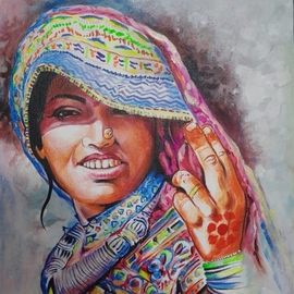 Manish Vaishnav: 'woman handmade painting', 2020 Acrylic Painting, Portrait. Artist Description: Subject: Indian Rajasthani gypsy woman Portrait Painting - Rajasthani gypsy womanPaint Material: acrylic colorsBase Material: Canvas  unframed Age: portrait Handmade Art from IndiaPerfect decoration choice for living room, bedroom, office, hotel, bathroom, dining room, kitchen, bar etc.Wall Art - A creative gift to your family and ...