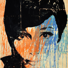 Marat Cherny: 'audrey colour', 2015 Other Painting, Portrait. Artist Description: Painting Gouache on Paper and Other. The picture is painted with gouache on glued together vintage book pages ...
