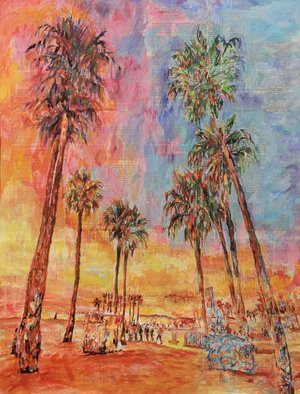 Marat Cherny: 'beach palm trees the sunset', 2018 Other Painting, Beach. Painting Gouache, Watercolor, Paper and Pencil on Paper and Other. Painting gouache, watercolor and pencil on glued together book pages. ...