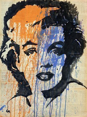 Marat Cherny: 'marilyn colour', 2015 Ink Painting, Portrait. Painting Gouache on Paper and Other. The picture is painted with gouache on glued together vintage book pages ...