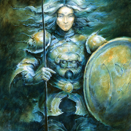 Nikolay Marci: 'indigo warrior', 2009 Oil Painting, Surrealism. Artist Description: Spiritual view to an elf warrior in an indigo mood looking straight ahead. ...