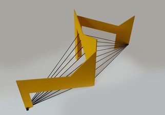 Marcio Faria: 'gabo horizontal amarela', 2014 Steel Sculpture, undecided.  painted steel and silicone wire ...