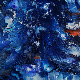 C. Mari Pack: 'Fire and Water', 2015 Acrylic Painting, Abstract. Artist Description:   Original poured large scale poured acrylic painting. Deep blues with accents of orange. It is inspired by the ocean and covered in a clear coat of medium that produces a surf board finish similar to resin. All materials used are archival.  ...