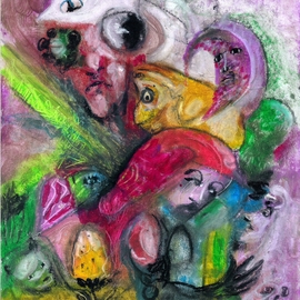 Mario Ortiz Martinez: 'astonishment 2', 2020 Oil Painting, Abstract Figurative. Artist Description: This picture as many other of my production was primarily a chaos of oil pastel strokes traced unconsciously in the paper. Then working with brush an solvent, gradually the forms appear, the work takes its final appearance: things I see in dreams, associations with my graphic culture, sometimes, ...
