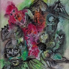 Mario Ortiz Martinez: 'ghosts in historic center vii', 2020 Oil Painting, Abstract Figurative. Artist Description: Infamies, generosity, death and joy, the fiesta, the laughter and the rictus of pain. The entire Historic Center of Mexico City is steeped in tragedy, religiosity and pagan ceremonies. In the darkest part of the night the main faces meet and no one can describe them, except in ...