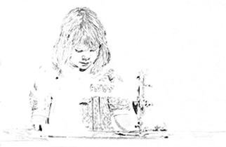 Mark Struzynski: 'SewingGirl', 1989 Mixed Media Photography, Children. SewingGirl is part of a process devoloped by taking photos of drawings made from Photographs. The photos are then projected onto Photo- emulsion  canvass....