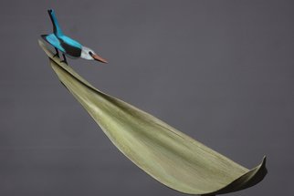 Mark Dedrie: 'woodland kingfisher', 2020 Bronze Sculpture, Birds. The bronze kingfisher stands on a bronze palm leaf. This whole sculpture is on a granite. ...