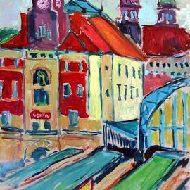 Marko Janicki: 'Main railway station 2', 2004 Oil Painting, Cityscape. Artist Description: This is the main railway station in Prague, a nice Art Nouveau building, on September 2004, 8- 9 o' clock in the morning. ...