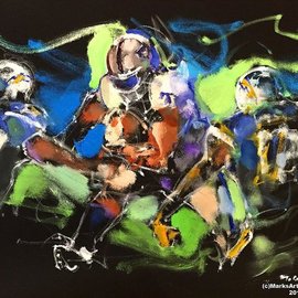 Mark Gray: 'raider football by mark gray', 2018 Oil Painting, Sports. Artist Description:  Raiders  Football by Mark Gray18 x24  Oil on Canvas Ph: 408- 298- 4700www. MarksArtWorld. com...