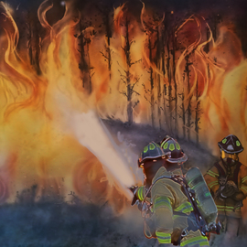 Mario Tello: 'Forest Firefighters', 2023 Ink Painting, Ecological. Artist Description: Fountain, front anf side views...