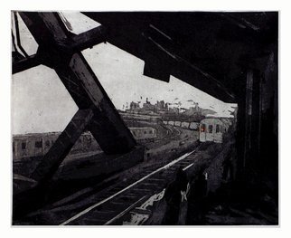 Martha Hayden: 'F Train at Smith and Ninth', 2005 Intaglio, Abstract Landscape.      etching, acquatint, Smith and Ninth, Brooklyn, MTA, New York city Transit, landscape, urban,  perception, woman artist, Wisconsin artist    ...