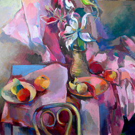 Martha Hayden: 'Pink Table', 2008 Oil Painting, Still Life. 