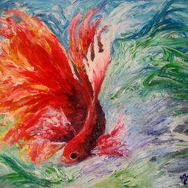 Martin Budden: 'fighting fish', 2020 Acrylic Painting, Fish. Artist Description: Acrylic on canvas. Done almost entirely by finger painting because I wanted tp give brightness, beauty and texture. ...
