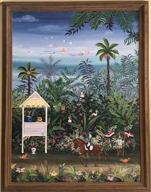 Marc Beauregard: 'parade 2', 2021 Acrylic Painting, Travel. Whimsical naive island inspired Dressage theme. ...