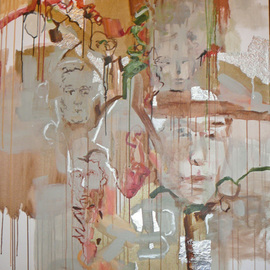 Valerie Hoffmann: 'THE GATHERING', 2009 Acrylic Painting, Abstract Figurative. Artist Description:  Acrylic, metalic pigment and foil on canvas over wood stretchers. ...