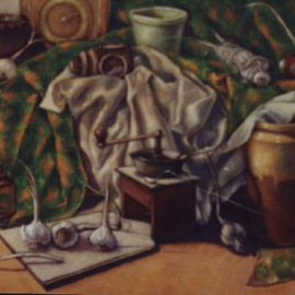 Mohamed Abdeldayem: 'still life', 2000 Oil Painting, Still Life. Artist Description: very egyptian still life , in a try to describe materials which i could find in a lot of normal egyptian homes , specially at poor men . ...