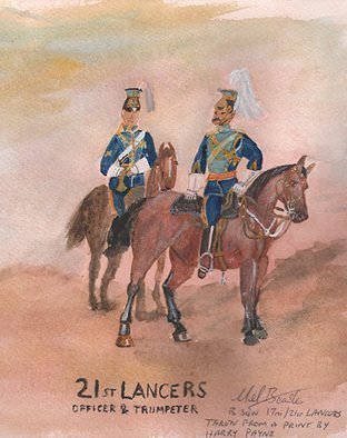 Mel Beasley: '21st lancers', 2018 Watercolor, Military. Mounted officer and trumpeter of the 21st Lancers. ...