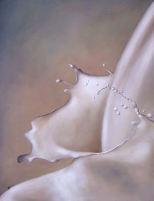 Michelle Iglesias: 'Glass of Milk', 2011 Oil Painting, Surrealism.   milk, glass, pour, liquid, water, pouring, spilling, spill, white, brown, blue, peach, green, large, photo, big, wall art  ...