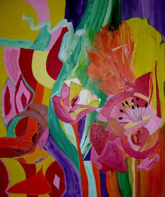 Artist Michael Puya. 'La Celebration Des Fleurs' Artwork Image, Created in 2009, Original Painting Tempera. #art #artist