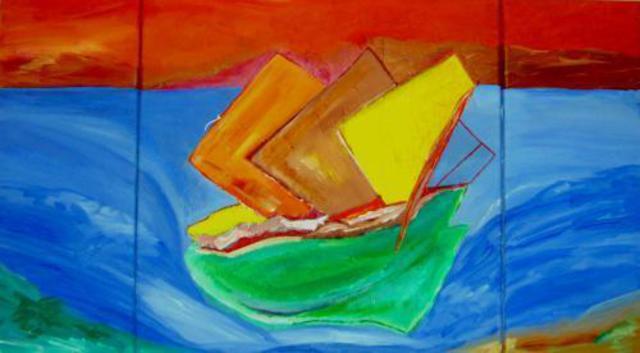 Artist Michael Puya. 'Boot Im Chinesischen Meer' Artwork Image, Created in 2011, Original Painting Tempera. #art #artist