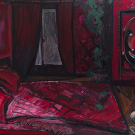 Mima Stajkovic: 'Red Time', 2011 Acrylic Painting, Figurative. Artist Description:  red bedroom, light, nude, male, expectation, red light ...