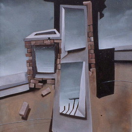 Michael Irrizarypagan: 'edificos1', 1999 Oil Painting, Surrealism. Artist Description:  cityscape, surrealism               ...