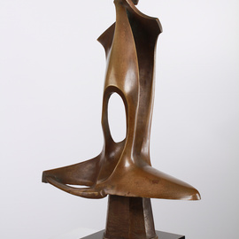 Mircea Puscas: ' DUET', 2001 Bronze Sculpture, Abstract. Artist Description: The sculpture represents abstract forms of man and woman enjoying the moment of love.  The plasticity of graphic lines, harmoniously intertwining forms, gives a feeling of love life.  Two half forms of a man and a woman, Yin and Yang, fusion into one whole.  The piece is a ...