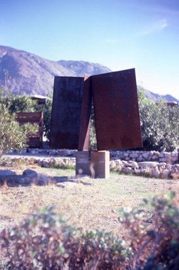 Mrs. Mathew Sumich: 'Metal Wings', 1985 Steel Sculpture, Abstract. large metal rectangles on solid base, natural patina. ...