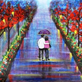 Manjiri Kanvinde: 'Love Blossoms Original romantic painting', 2015 Acrylic Painting, Love. Artist Description:  Romantic landscape painting of a couple in the rain. Color blue is known to create a peaceful and surreal ambiance. This painting will surely lift your mood. Excellent gift for your loved ones.Medium: Acrylic on paperSize: 16. 5 x 23. 4 inchesTracking number will be ...