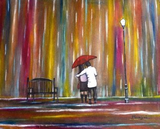 Manjiri Kanvinde: 'Love in the Rain', 2012 Acrylic Painting, Love.  Painting: Acrylic on Canvas and Paper.Size: 16 H x 20 W x 0. 1 inLove is a moment that lasts forever. . .Romantic painting of a couple in the rain.Medium: Acrylic on canvasSize: 20 x 16 inches ...