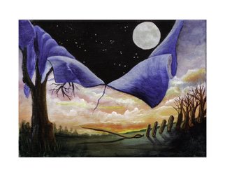 Martha Johnson: 'At the Crack of Dawn, Night Fell', 2014 Acrylic Painting, Surrealism.  Landscape showing crack of dawn with night falling! ...