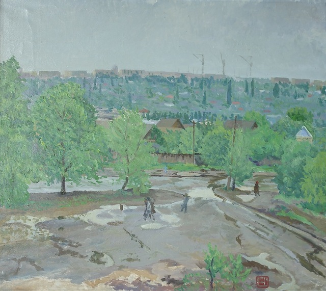 Moesey Li  'After The Rain', created in 1981, Original Painting Oil.