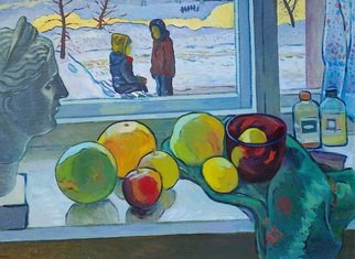 Moesey Li: 'Children appointment', 1990 Oil Painting, Children. realism, genre painting, children, appointment, winter, studio...