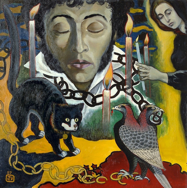 Artist Moesey Li. 'Death Of The Poet' Artwork Image, Created in 1987, Original Painting Oil. #art #artist